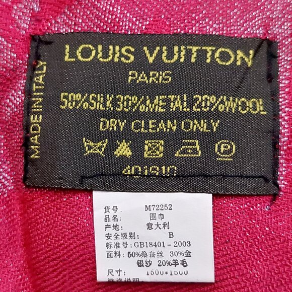 LOUIS VUITTON LV Vintage Iridescent Pink Fuchsia Silk Wool Scarf Shawl Wrap - Picture 7 of 7